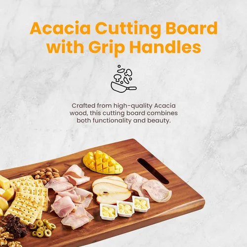 Vista 2 de TIDITA Tabla de Charcutería Grande de Madera de Acacia de 24" con Asas - Tablas de Madera Extra Largas para Servir Quesos - Plato Rectangular