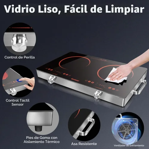 Vista 5 de Karinear - Estufa eléctrica de 2 quemadores 110 V, estufa eléctrica portátil con mango