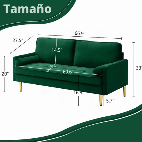 Vista 2 de Sofá Loveseat de Terciopelo, Muebles de Asientos de Amor Pequeños Modernos de Mediados de Siglo, Sofá Cómodo para Sala de Estar, Sofá Tapizado de 2