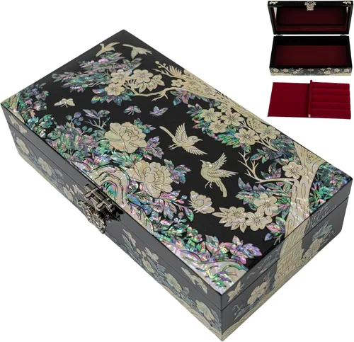 Vista 52 de February Mountain Joyero de nácar con bandeja extraíble para anillos, regalos para mujeres, cumpleaños, boda, Navidad