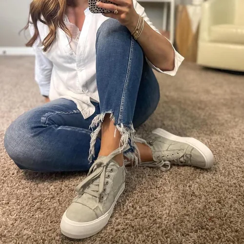 Vista 2 de JENN ARDOR Zapatos deportivos de cuña para mujer, zapatos de lona de moda, plataforma casual, tacón oculto, sin cordones, con cremallera lateral
