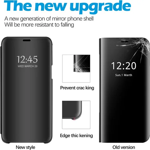 Vista 6 de Compatible con Samsung Galaxy S21 FE - Funda de piel transparente con espejo S-View, a prueba de golpes, con función atril, antiarañazos, funda