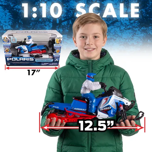 Vista 9 de NKOK Polaris Switchback Assault RC - Juguete para motos de nieve a control verde con azul