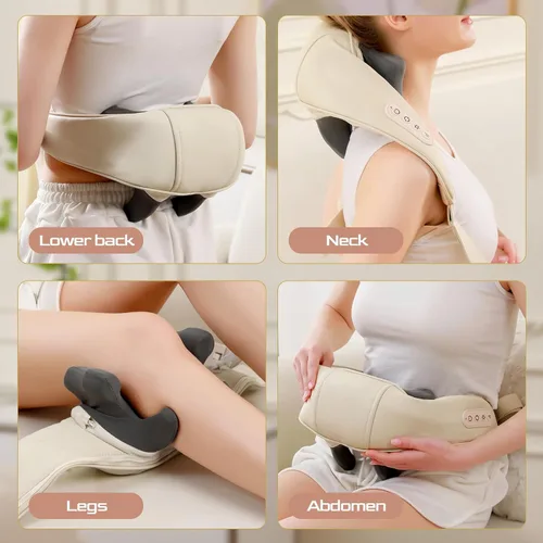 Vista 2 de Masajeador de cuello con rodillo de calor Shiatsu de amasamiento de tejido profundo para cuello y espalda, regalo para mamá, papá, Navidad