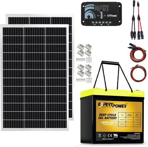 Vista 7 de ExpertPower Kit de panel solar Panel solar mono de 100 vatios y 12 voltios + controlador de carga solar de 10 A 12 V/24 V, para RV, marina
