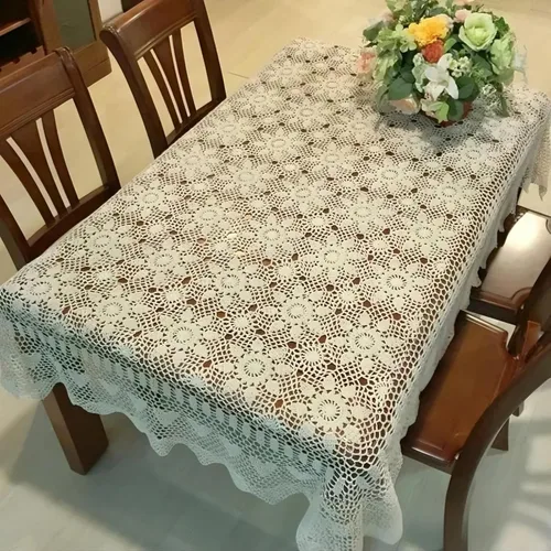 Vista 10 de USTIDE Mantel redondo de ganchillo de 70 pulgadas, superposiciones de mesa de encaje de algodón beige hecho a mano con diseño floral de ganchillo
