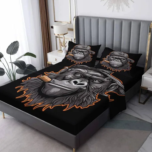 Vista 7 de Juego de sábanas de chimpancé tamaño individual, sábanas de chimpancé, sábanas y fundas de almohada estampadas de 3 piezas, sábana bajera ajustable