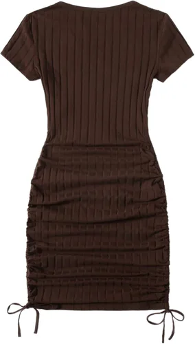 Vista 3 de Milumia Vestido ajustado de manga corta para mujer con cordón lateral corto