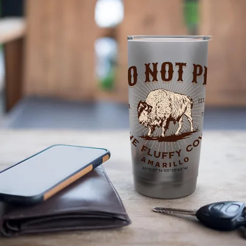Vista 7 de Amarillo Texas Do Not Pet the Fluffy Cows - Vaso aislado de acero inoxidable con diseño de bisonte divertido
