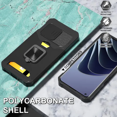 Vista 5 de Funda para OnePlus 10 Pro con cubierta para cámara y soporte, color Negro