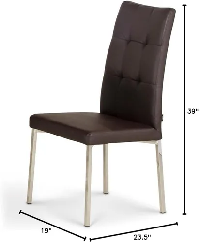 Vista 3 de Zuri Furniture Silla de comedor moderna Charlotte con patas cromadas Marrón