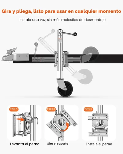 Vista 4 de VEVOR Gato de remolque con rueda, capacidad de carga de 1000 libras, gato giratorio de alta resistencia para remolque de barco con una sola rueda