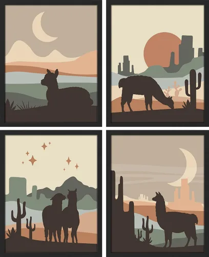 Vista 79 de SIGNWIN Marco de arte de pared de jirafa de safari africano, juego de 4 impresiones coloridas de paisaje, decoración de pared de naturaleza