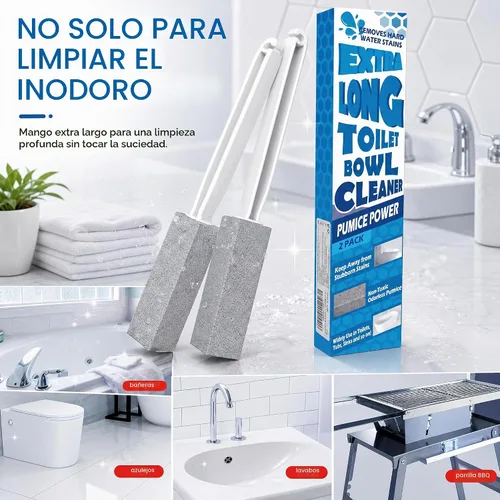 Vista 7 de Paquete de 2 piedras pómez para limpieza de inodoros, mango extra largo para quitar el anillo del tazón, piscina, baño, cepillo de inodoro Gris