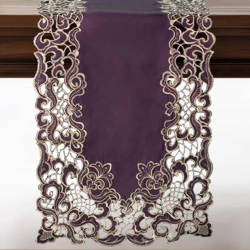 Vista 14 de DECOZEN Camino de Mesa Navideño Dorado con Ciruela – Bufanda Decorativa Bordada para Comedor y Tocador para Mesas Navideñas, Bodas y Fiestas – 14 x