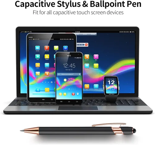 Vista 4 de Bolígrafos personalizados con lápiz capacitivo, bolígrafos con nombre impresos personalizados con tinta negra, impresos con tu logotipo o mensaje