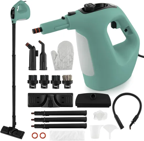 Vista 10 de COSTWAY Limpiador de vapor multiusos de mano con 17 piezas, 11.8 fl oz, fregona de vapor de gran capacidad, agua de llenado continuo, vaporizador