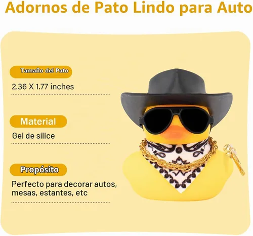 Vista 2 de wonuu Adornos de Pato de Goma para Coche Decoraciones de Salpicadero de Coche para Accesorios Geniales de Coche con Sombrero de Vaquero Collar