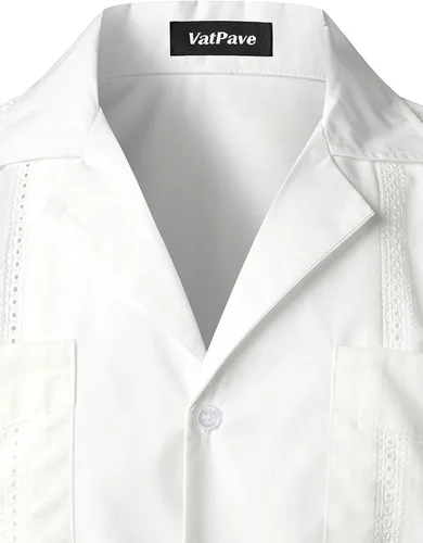 Vista 4 de VATPAVE Camisas de guayabera cubana de manga corta con botones para hombre