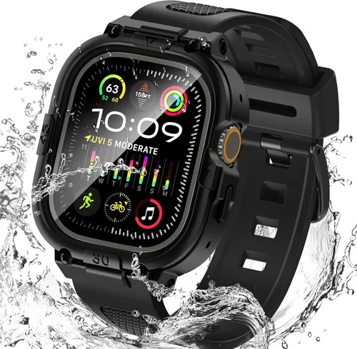 Vista 29 de Goton Estuche impermeable 3 en 1 con correa para Apple Watch con protector de pantalla de vidrio templado incorporado de 40 mm, cubierta frontal