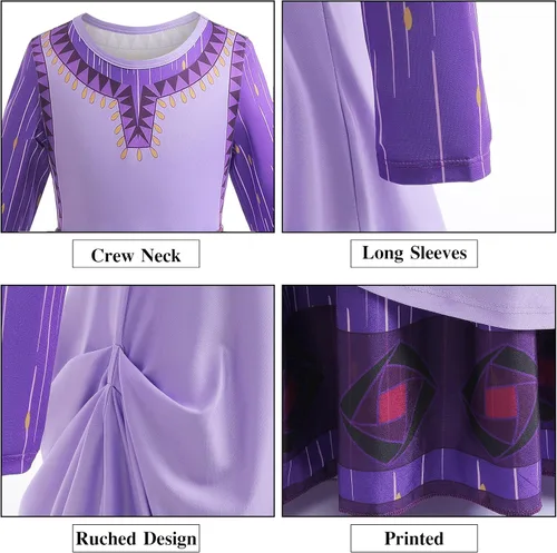 Vista 3 de Disfraz morado para niñas, vestido de fiesta de cosplay de Halloween con accesorios