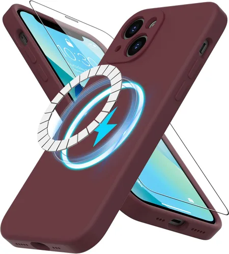 Vista 65 de DEENAKIN Funda magnética de silicona para iPhone 12 Pro con protector de pantalla, compatible con MagSafe, protección de cámara, funda protectora