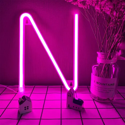 Vista 10 de Letras de neón rosadas, letreros LED que funcionan con pilas, luces LED del alfabeto, letrero de marquesina, letras decorativas de marquesina, luces