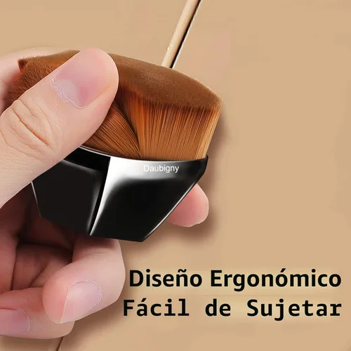 Vista 3 de Brochas de maquillaje Kabuki con punta plana y hexagonal para base, colorete, polvo líquido, base con estuche protector adicional (negro)
