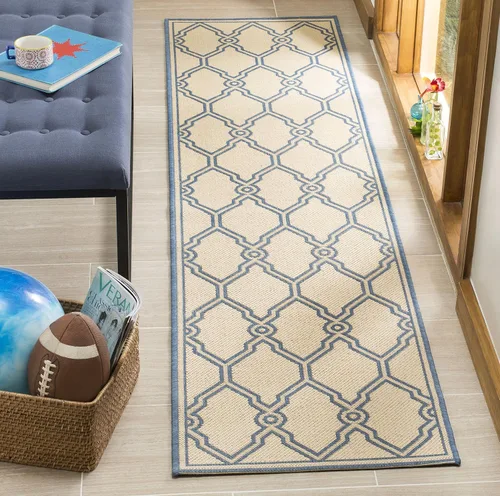 Vista 24 de SAFAVIEH Alfombra lavable para exteriores Linden Collection – Alfombra de pasillo de 2.2 x 8 pies, color crema y aguamarina, no desprende pelusa
