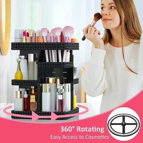 Vista 3 de Organizador de maquillaje giratorio, vitrina de cosméticos de gran capacidad, organizador acrílico para el cuidado de la piel con soporte