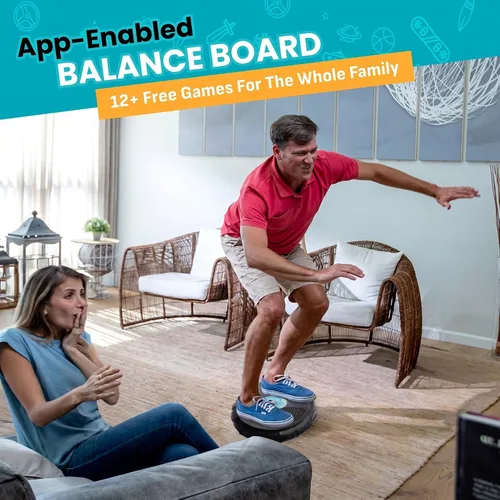 Vista 2 de GoBalance Board - App-Enabled Balance Board. Smart Bluetooth Sensor, 12 FREE Interactive Games - Fun, Balance Training and Home Gym Workout! Boost