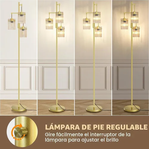Vista 2 de Lámparas de pie industriales modernas para sala de estar, lámparas altas de pie de árbol de vidrio regulables con 3 elegantes cabezales de jaula