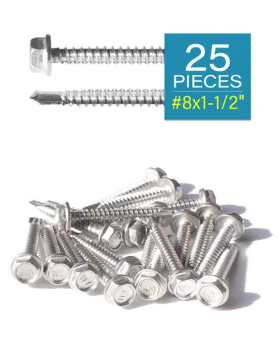 Vista 2 de IMScrews 25 tornillos autoperforantes con cabeza hexagonal de acero inoxidable #8 x 1-1/2", tornillos Tek de chapa metálica de rosca completa