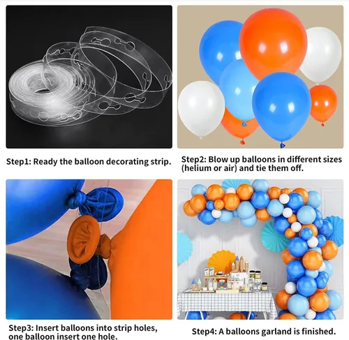 Vista 3 de Kit de arco de guirnalda de globos, kit de arco de globos azul y naranja y blanco, guirnalda de globos, globos de látex para decoración