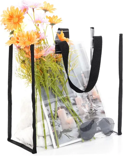 Vista 4 de Yolyoo Paquete de 6 bolsas transparentes de plástico transparente, bolsa transparente aprobada para estadios, bolsa de playa transparente de 12 x 12
