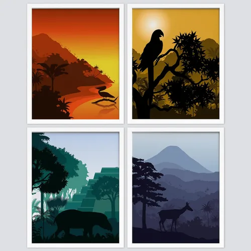 Vista 64 de SIGNWIN Marco de arte de pared de jirafa de safari africano, juego de 4 impresiones coloridas de paisaje, decoración de pared de naturaleza
