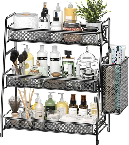 Vista 7 de EKNITEY Organizador de encimera de baño - Estante de especias de 3 niveles, estante de maquillaje de metal, pequeño organizador de perfume
