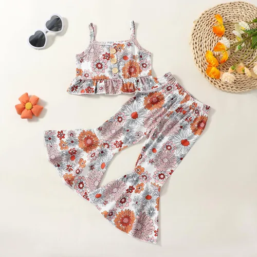 Vista 3 de Ropa de verano para bebé recién nacida, mameluco de punto con cuello halter, estampado de leopardogirasol, pantalones de verano
