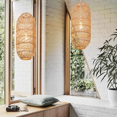 Vista 3 de Arturesthome Lámpara colgante de 1 luz de ratán natural, pantalla de lámpara colgante tejida, lámpara de techo colgante, lámpara colgante hecha a