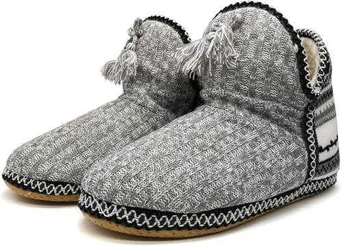 Vista 2 de GPOS - Botines de estambre de cachemira para mujer, pantuflas para uso en casa, de algodón, acolchadas
