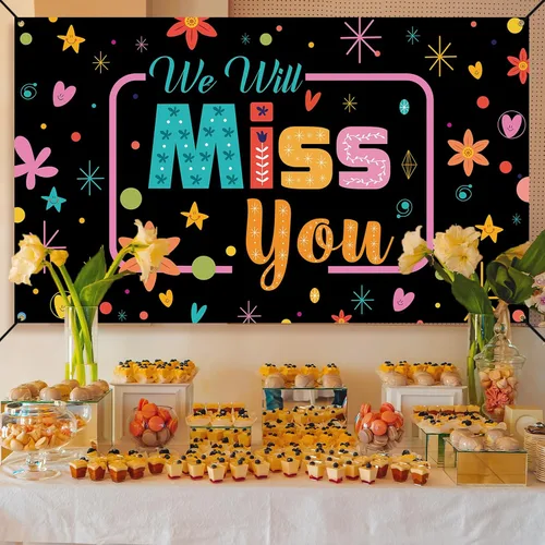 Vista 4 de We Will Miss You - Telón de fondo, decoraciones de fiesta de despedida para cabina de fotos de despedida para graduación, adiós, decoraciones