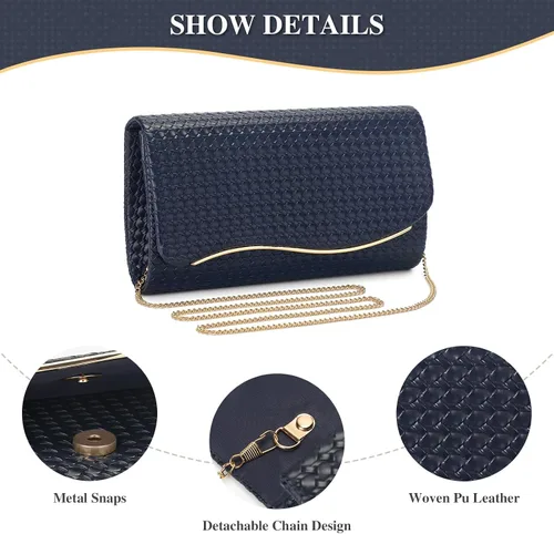 Vista 6 de UBORSE Bolsos de mano de noche para mujer, bolso de noche formal tejido, de cuero vegano, bolso cruzado de hombro, bolsa tipo sobre