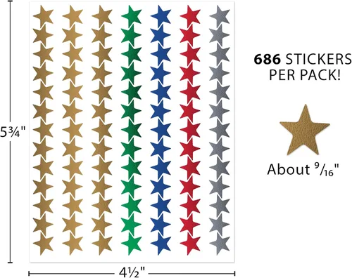 Vista 4 de Teacher Created Resources Pegatinas de estrellas de papel de aluminio surtido Valu-Pak (TCR6644)