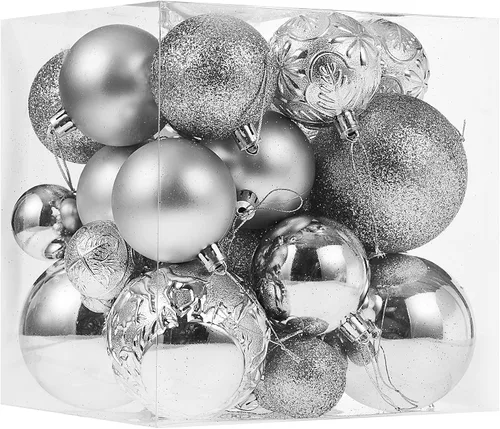 Vista 8 de Senjie Adornos de Navidad inastillables marrones, 32 bolas esféricas para árboles de Navidad