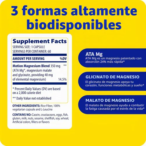 Vista 8 de Enzymedica Suplemento de movimiento de magnesio para mujeres y hombres - 60