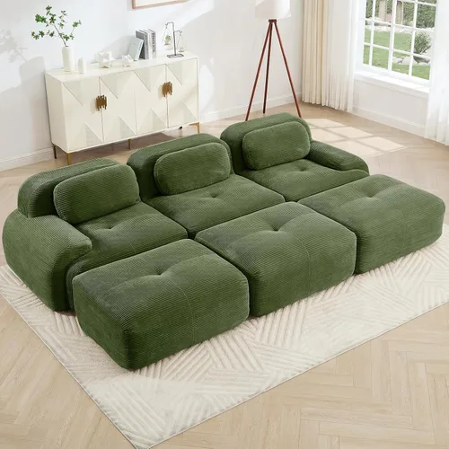 Vista 26 de Juego de sofás seccionales sin hueso de 117 pulgadas para sala de estar, modular en forma de L y sofá de 3 plazas con asiento profundo, almohadas