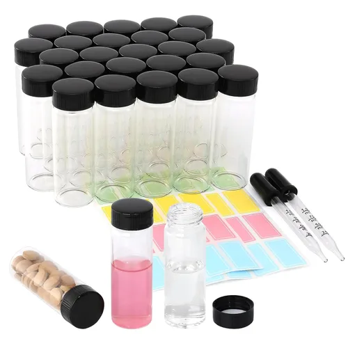 Vista 12 de Paquete de 20 Frascos de Vidrio Transparente de 0.135 fl oz con Tapas de Rosca, Frascos Pequeños para Líquidos para Aceite Esencial
