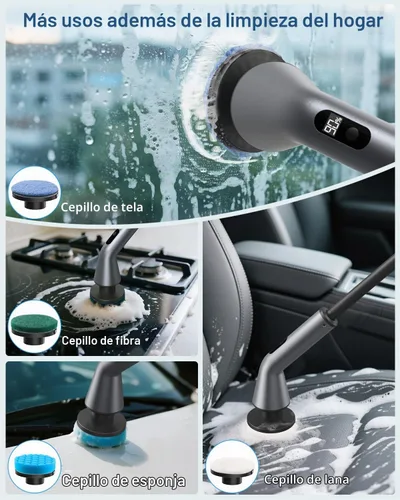 Vista 6 de VICNOVA Limpiador eléctrico giratorio, IPX7 impermeable de 2 velocidades, cepillo de limpieza inalámbrico extensible de mango largo con 7 cabezales