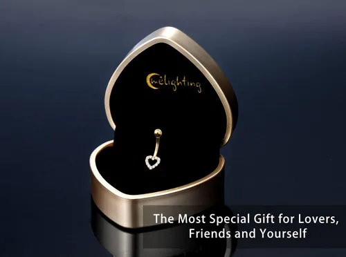 Vista 5 de Melighting Piercing para ombligo de oro real de 14 quilates, joyería de piercing de ombligo de corazón con circonita cúbica transparente, joyería