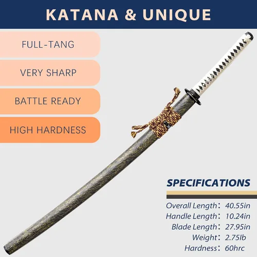 Vista 2 de entez Handcrafted Samurai Katana - Premium Damascus/T10 Clay Tempered Blades - Sharp Functional Japanese Swords, Full Tang
